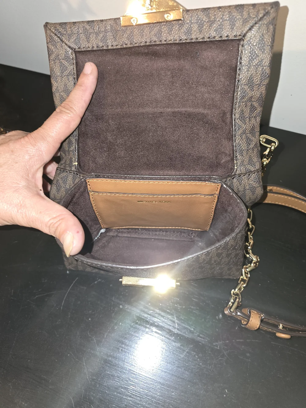 brown Michael Kors Cece Medium Logo Shoulder Bag Gold Chain Strap
